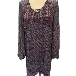 Xhilaration Burgundy and Gray Long Sleeve Dress